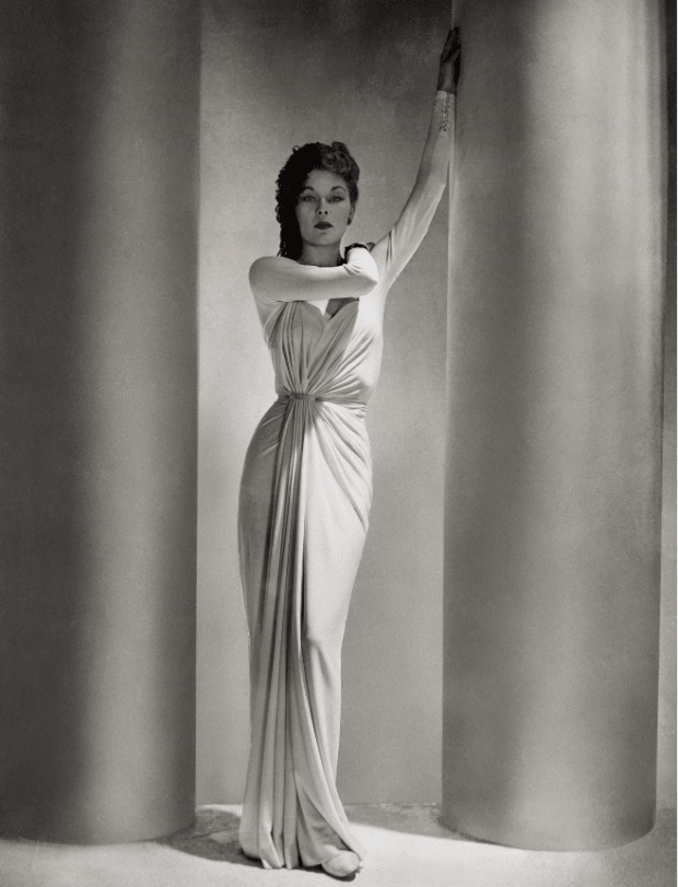 Lud models a dress by Alix, Madame Grès' first alias under which she opened a French couture house.<p>Photo: Courtsey of the Horst P. Horst Estate and The Art Design Project Gallery</p>