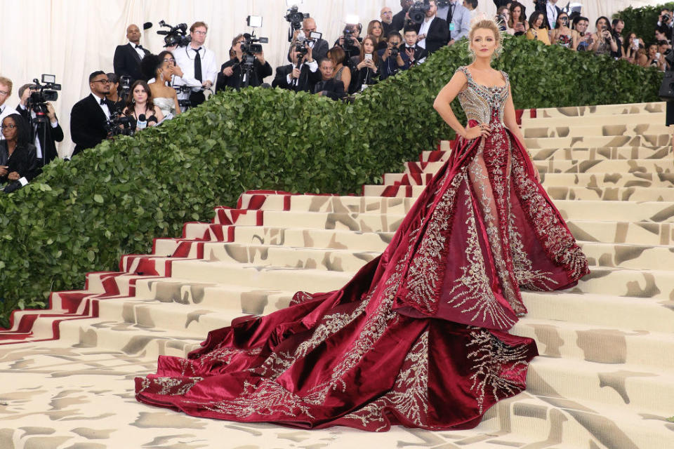 Blake Lively posing on the steps of the Met Gala