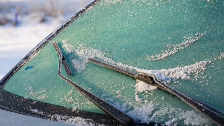 ice-covered windshield