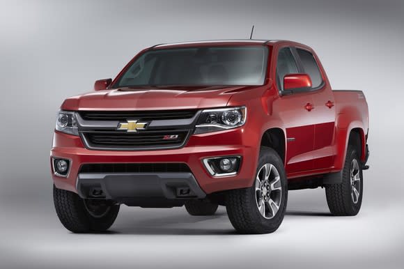 A red Chevy Colorado truck