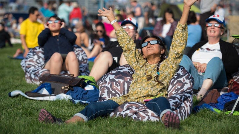 People in Madras, Oregon, enjoying the total solar eclipse on August 21, 2-17. - Photo: NASA/Aubrey Gemignani