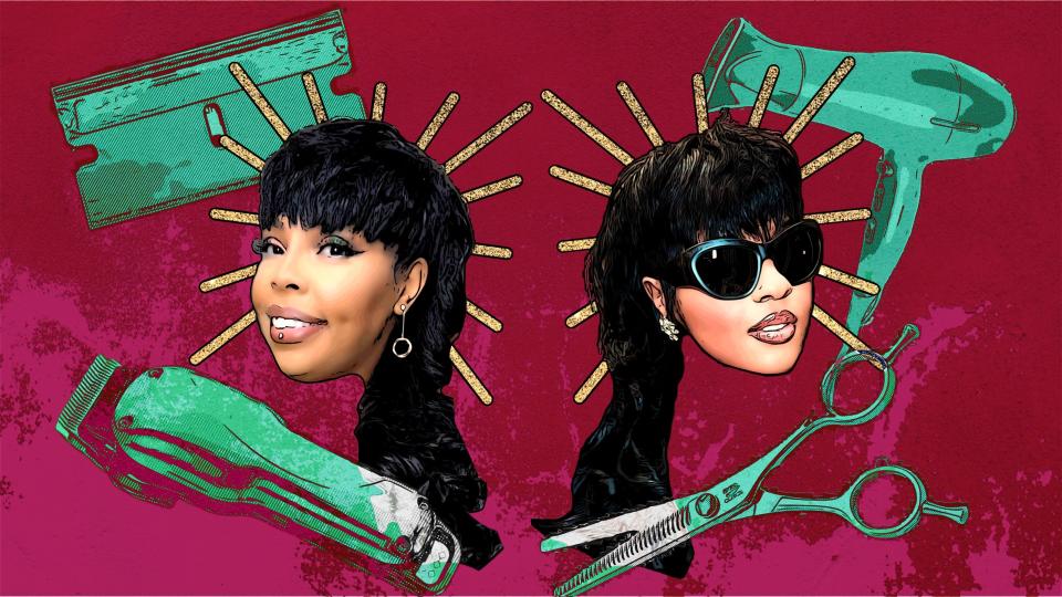 Black women are bringing back the mullet. (Photo iIllustration by Queen Loany for Yahoo; photos courtesy of Briia Johnson and Tatyana Horrobin)