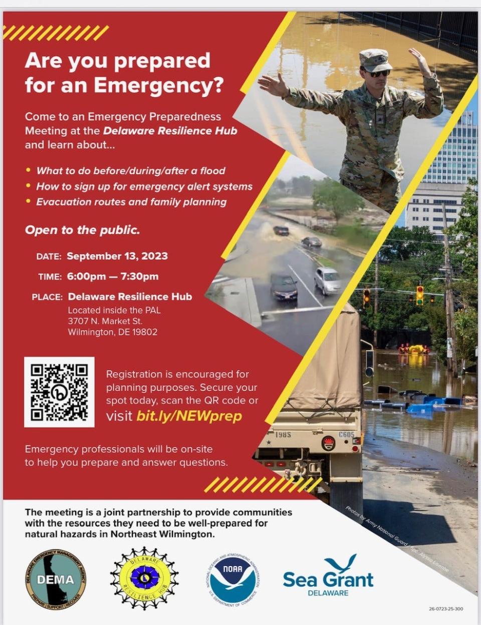 The Delaware Resilience Hub, a community group focused on engagement and climate-change-fueled disaster readiness launched in 2023, will host an emergency preparedness day from 6 to 7:30 p.m. on Wednesday, Sept. 13. Registration is encouraged but not required.