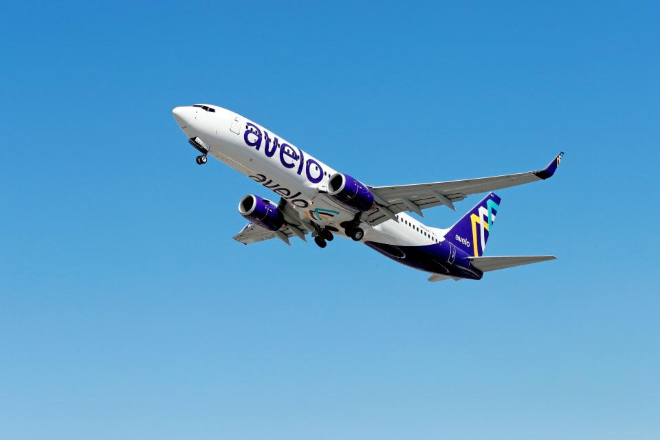 Avelo Airlines takes off with the first flight between Burbank and Santa Rosa at Hollywood Burbank Airport on April 28, 2021, in Burbank, Calif.