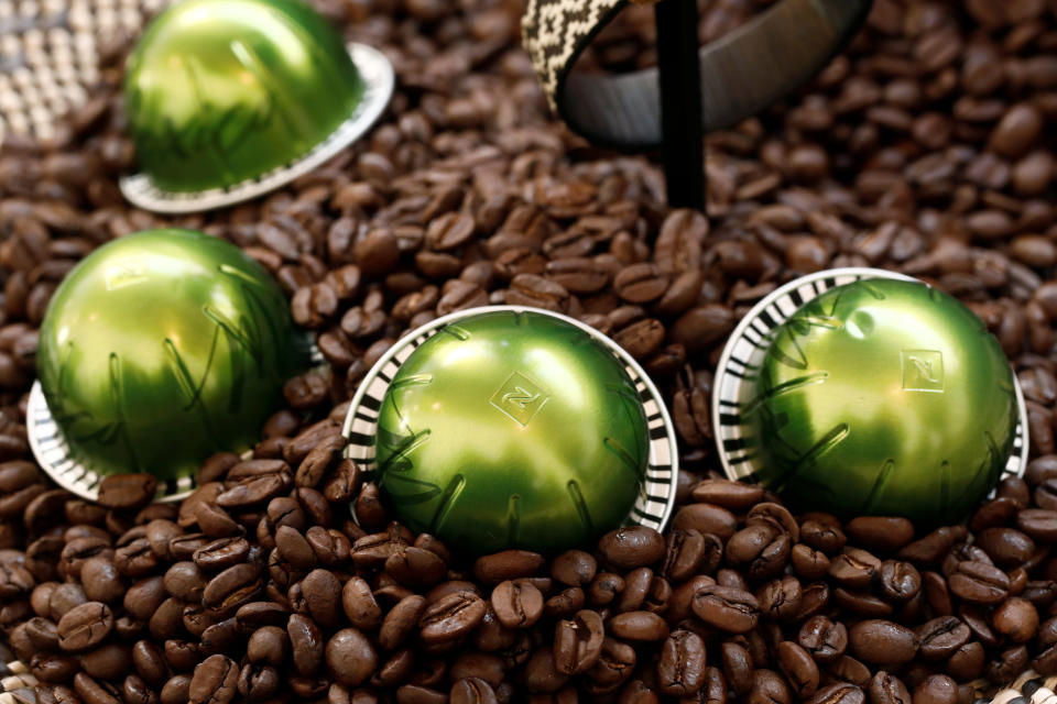 Nespresso coffee capsules, manufactured by Nestle, are seen during an event in Paris, France, March 22, 2019. REUTERS/Benoit Tessier