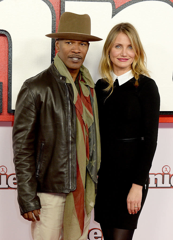 Jamie Foxx and Cameron Diaz attend a photocall for "Annie" at Corinthia Hotel London