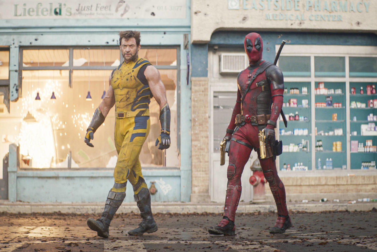 Hugh Jackman as Wolverine/Logan, left, and Ryan Reynolds as Deadpool. (20th Century Studios / Marvel Studios via AP)