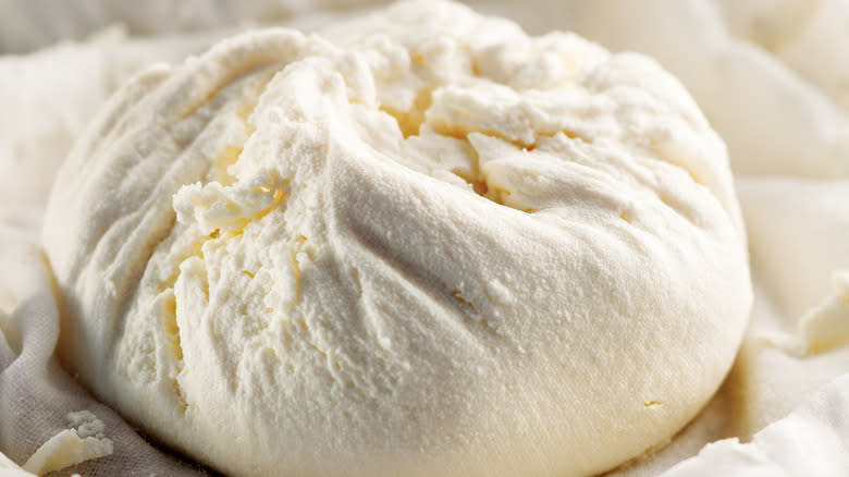 Close-up of fresh ricotta cheese