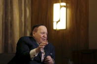 Gambling giant Las Vegas Sands Corp's Chief Executive Sheldon Adelson speaks during an interview with Reuters in Macau, China December 18, 2015. REUTERS/Tyrone Siu