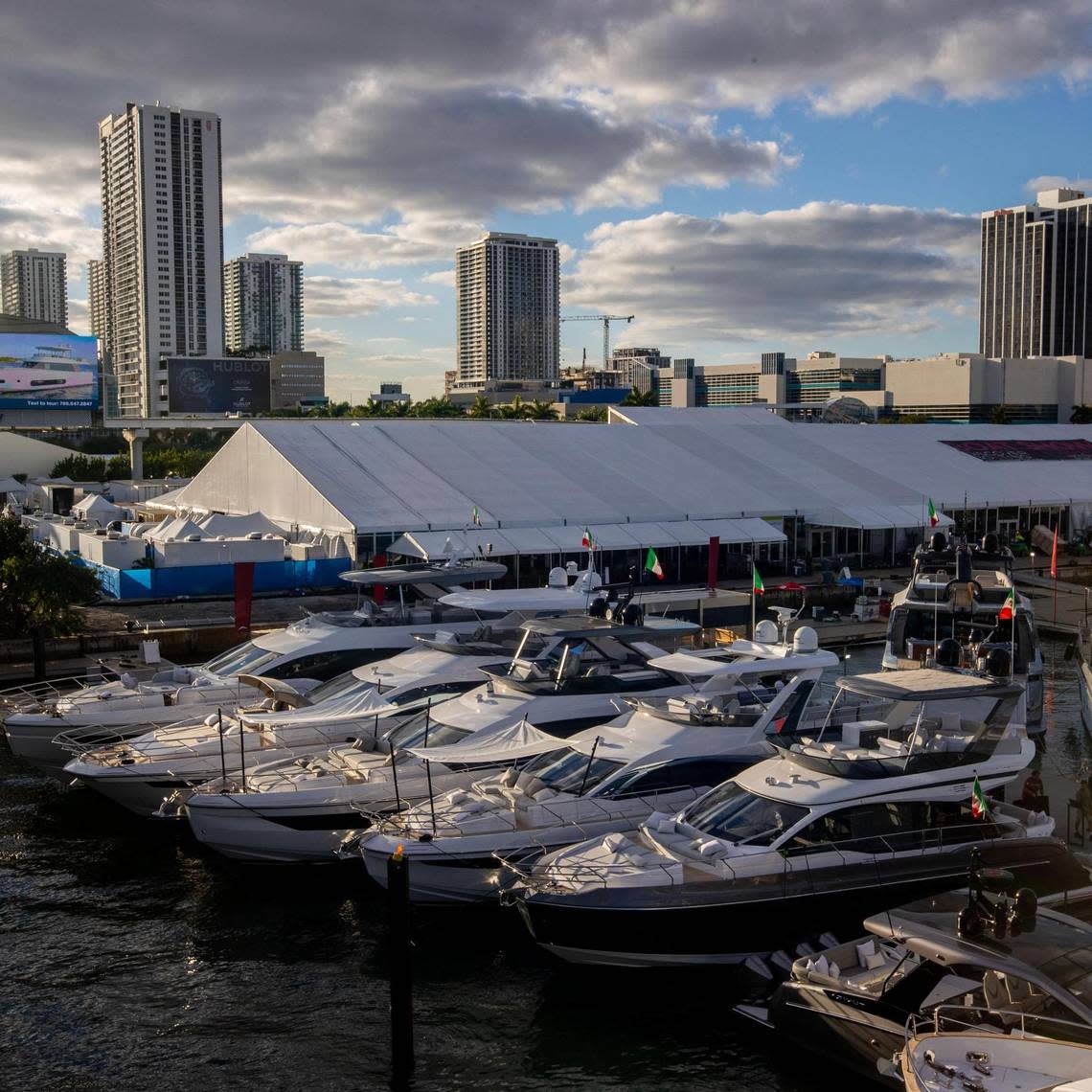 The Miami International Boat Show opens Wednesday and runs through Sunday at six venues on Biscayne Bay. This photo near MacArthur Causeway was shot Feb. 14, 2023. D.A. Varela/dvarela@miamiherald.com