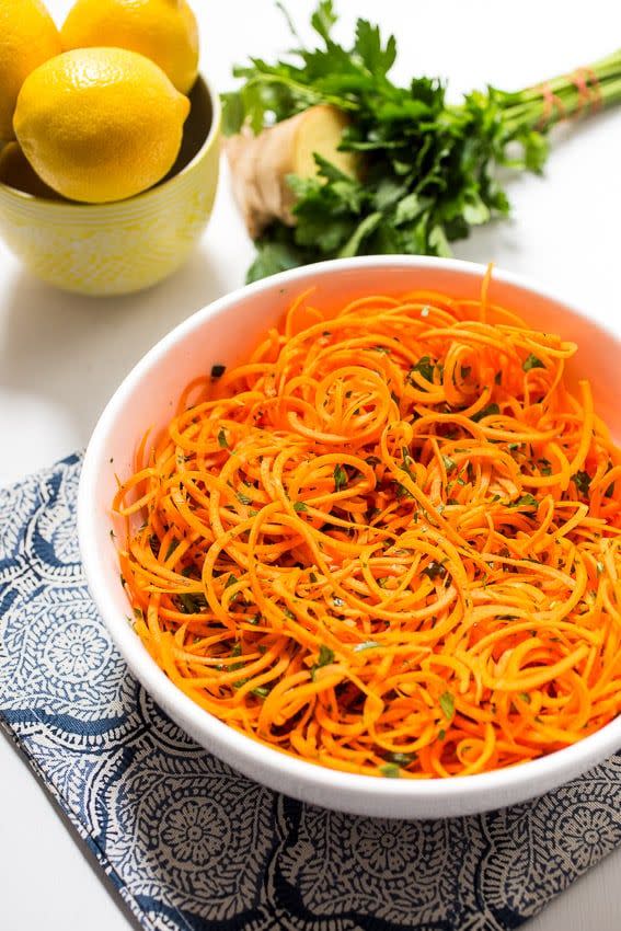 Spiralized Carrot Salad with Lemon-Ginger Dressing