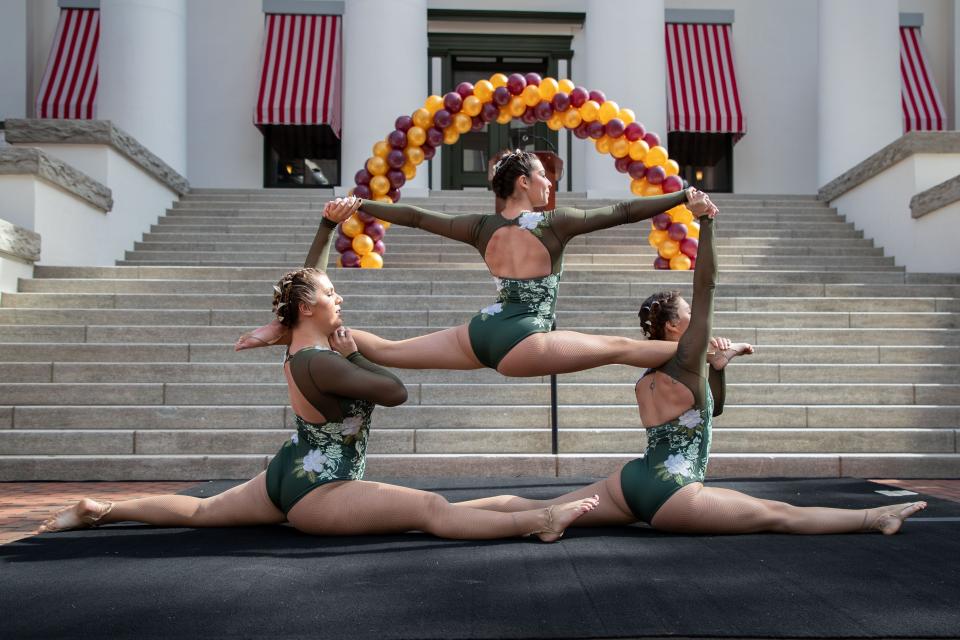 Members of the Florida State University Flying High Circus perform for a crowd celebrating FSU Day at the Capitol on Thursday, Feb. 1, 2024.