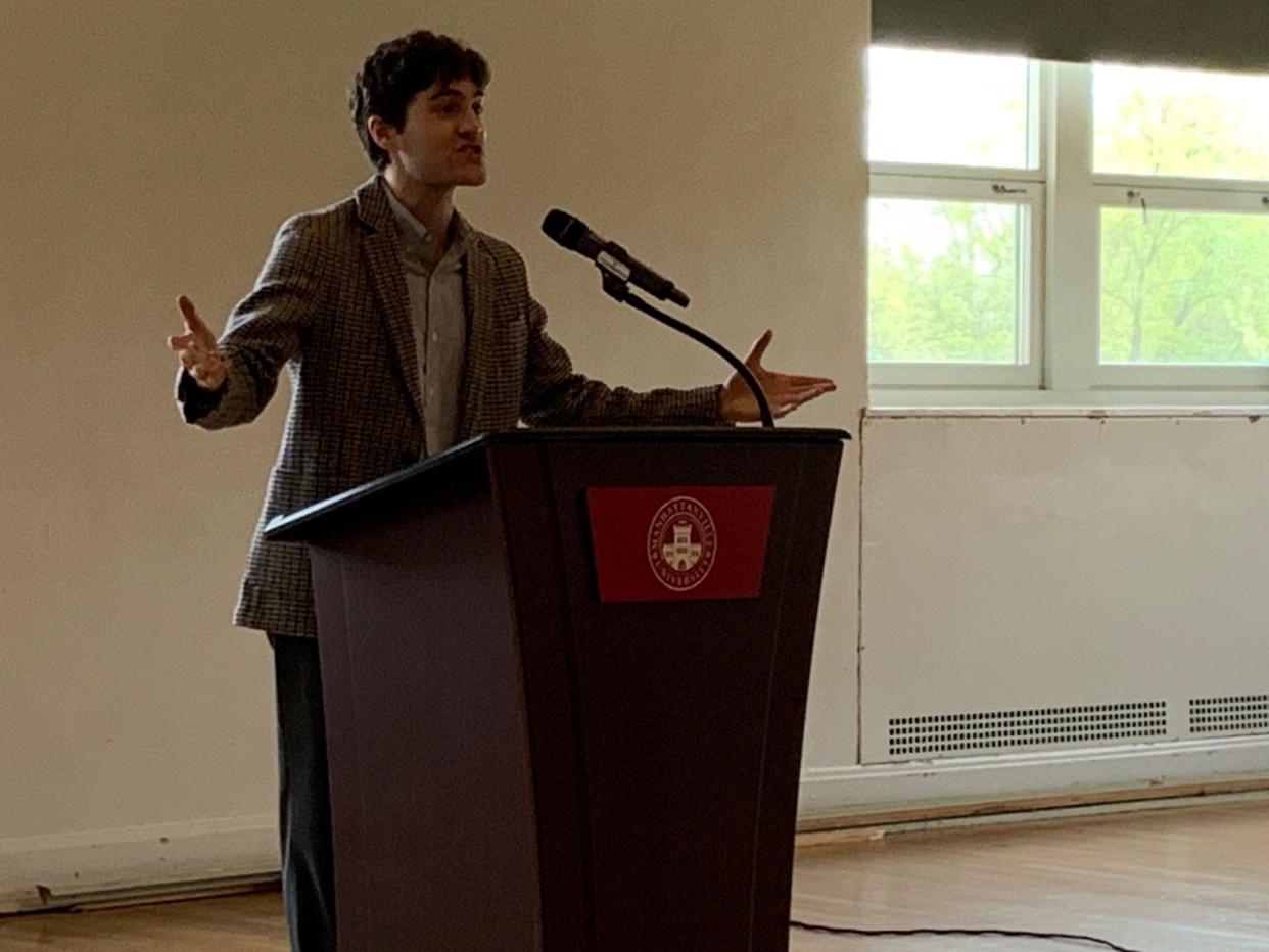 Broadway actor Jesse Aaronson ("Leopoldstadt") gave the keynote address at the inaugural Eastern Student Artist Guild award ceremony at Manhattanville University on May 4, 2024. Aaronson proudly declared himself "a single threat," meaning an actor who doesn't sing or dance, and he encouraged the students to see plays, read plays and create plays. The awards, the brainchild of Rye Neck theater teacher Cyndi Feinman, honored work by students on plays without music across the Lower Hudson Valley.