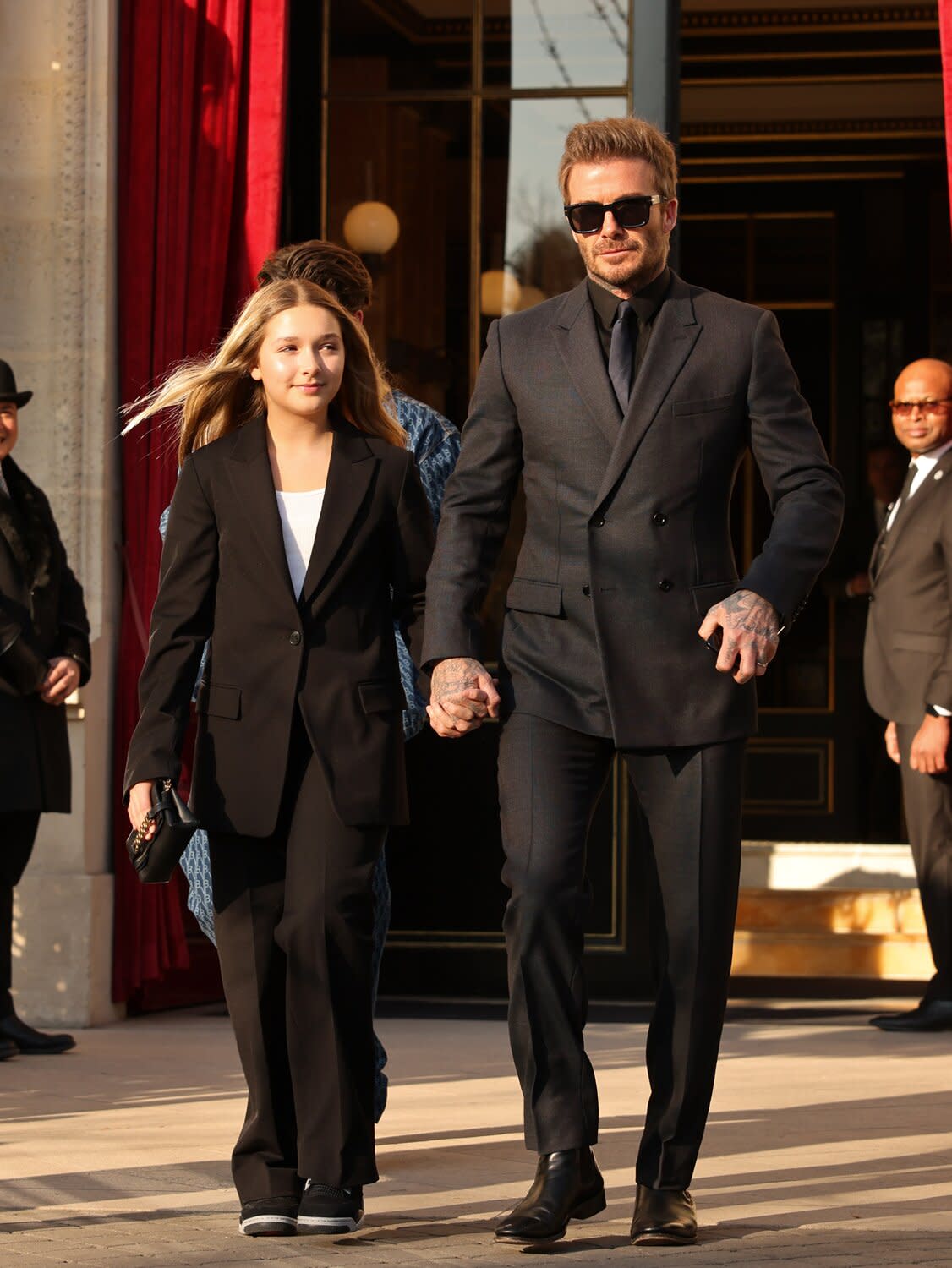 David Beckham and Daughter Harper, 11, Wear Adorable Matching Black Suits at Paris Fashion Week