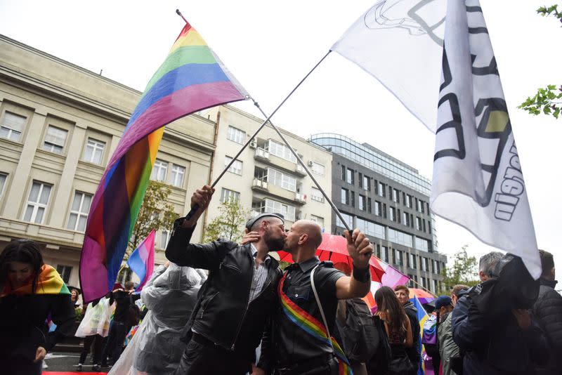 People attend the European LGBTQ pride march in Belgrade