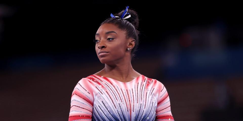 Simone Biles of Team United States in action during the Women's Balance Beam Final on day eleven of the Tokyo 2020 Olympic Games at Ariake Gymnastics Centre on August 03, 2021 in Tokyo, Japan.