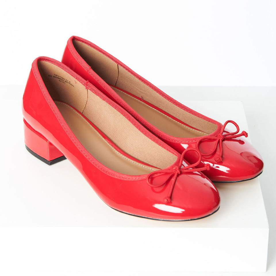 red patent ballet flats