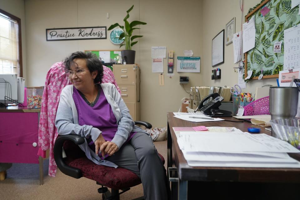 Terrie Driver waits on patients at Bristol Women’s Health, a clinic in Bristol, a town that spans two states The clinic opened on the Virginia side of town after Roe v. Wade was overturned in 2022.