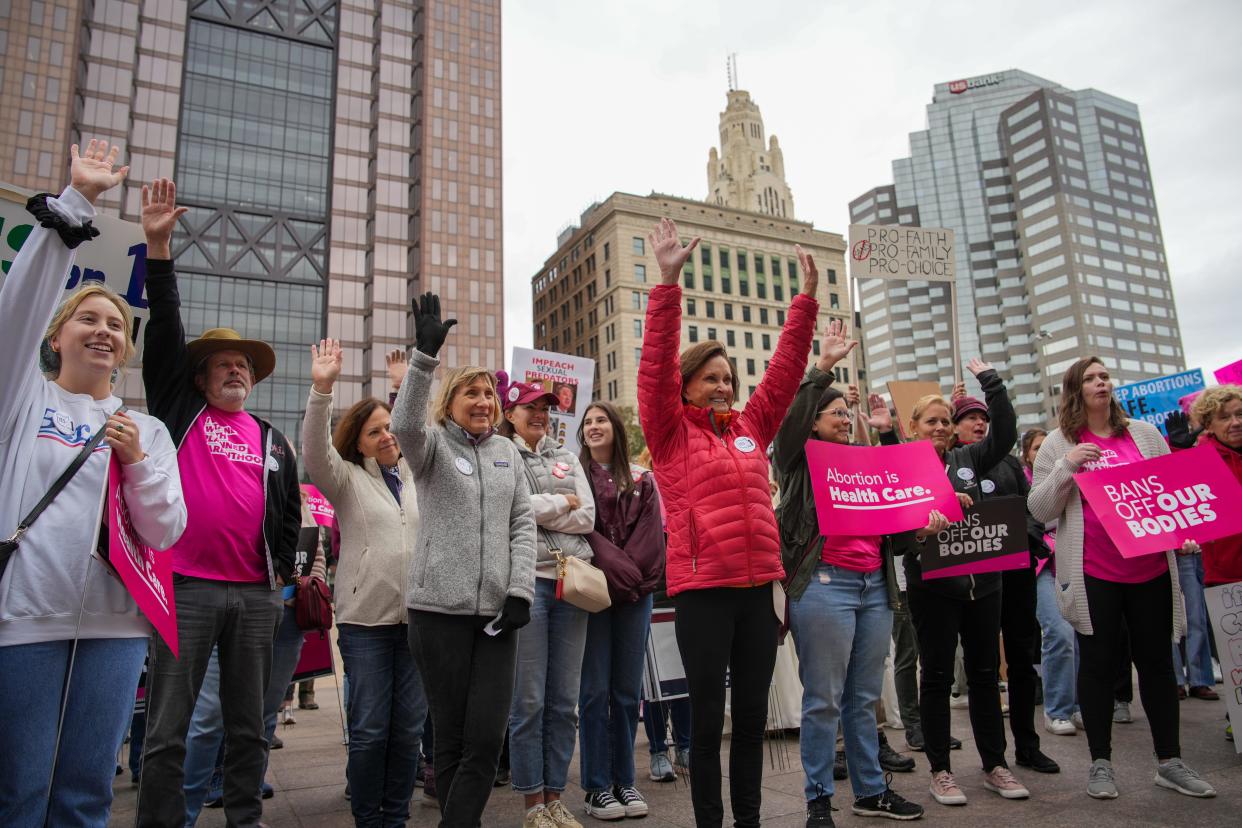 Many people from in and outside of Columbus came to the Ohio Statehouse on Sunday to show their support for Issue 1 on the Nov. 7 general election ballot, which, if approved, would enshrine abortion rights in the state Constitution.