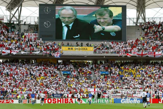 Eriksson on screen during England's defeat to Brazil