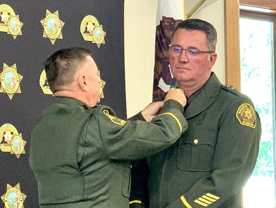 Sheriff-Coroner Michael Johnson, left, recently swore in Capt. Brian Jackson, right, as the 25th undersheriff of Shasta County.