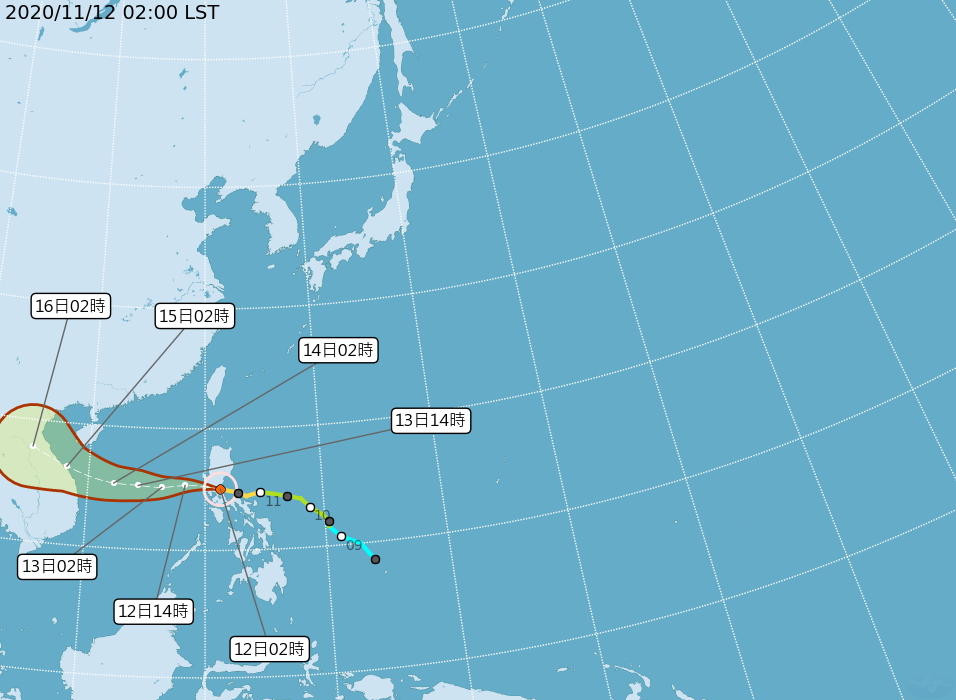 梵高颱風預估會在12日通過菲律賓。（圖／翻攝自中央氣象局）