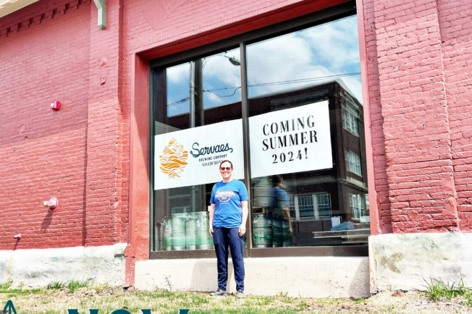 Owner Courtney Servaes outside Servaes Brewing Co.’s new brewery at 118 S. Second St. in Atchison.