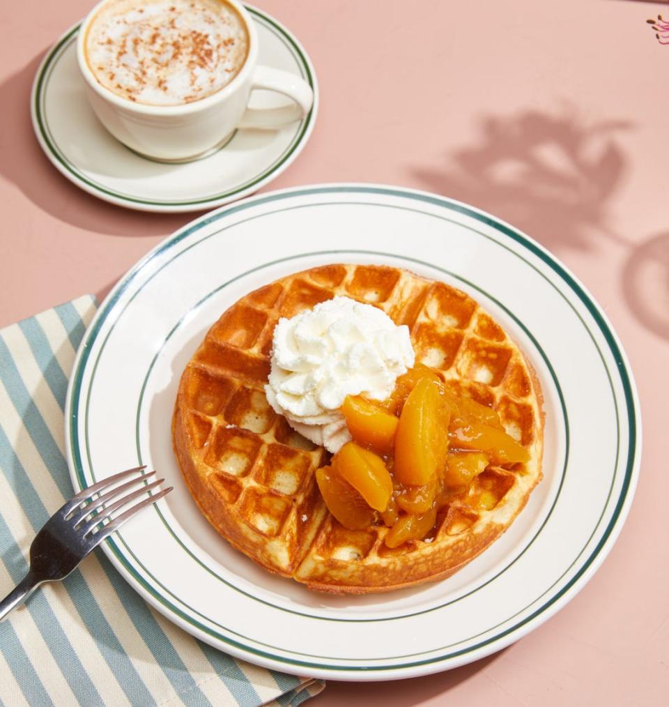 Peaches and cream waffles at The House of Marigold in Louisville.