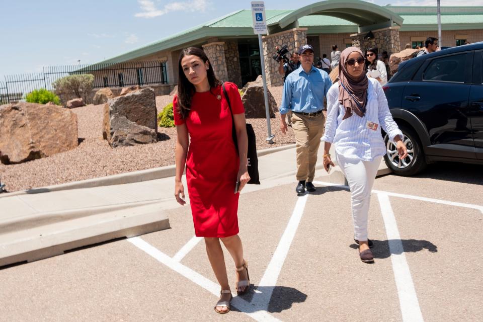 Rep. Alexandria Ocasio-Cortez (D-N.Y.) attends with 14 members of the Congressional Hispanic Caucus a tour to Border Patrol facilities and migrant detention centers. (Photo: LUKE MONTAVON via Getty Images)