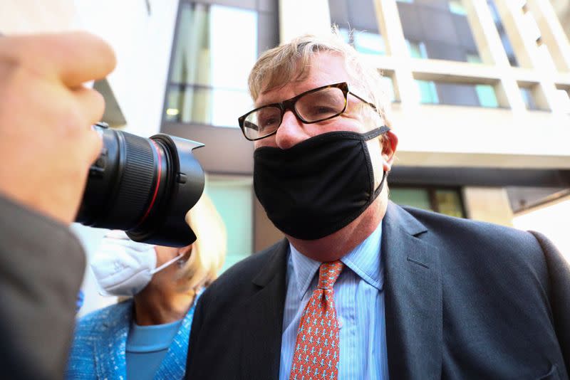 Britain's Crispin Odey arrives at Westminster Magistrates Court in London