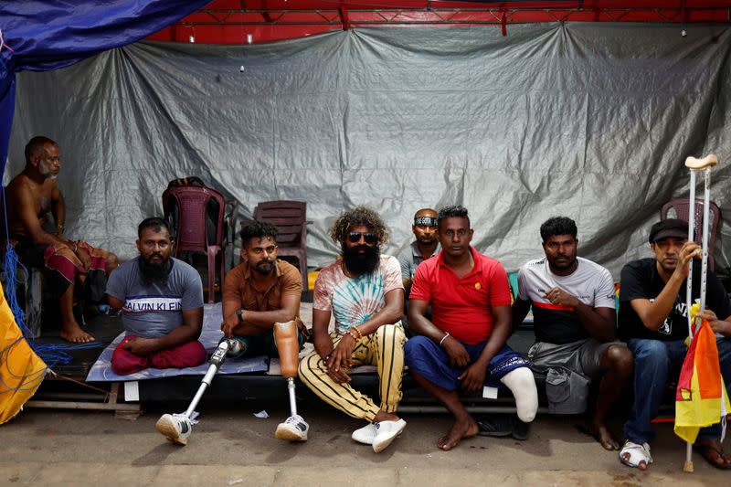 Sri Lankan war veterans camp at an anti-government protest site amid economic crisis