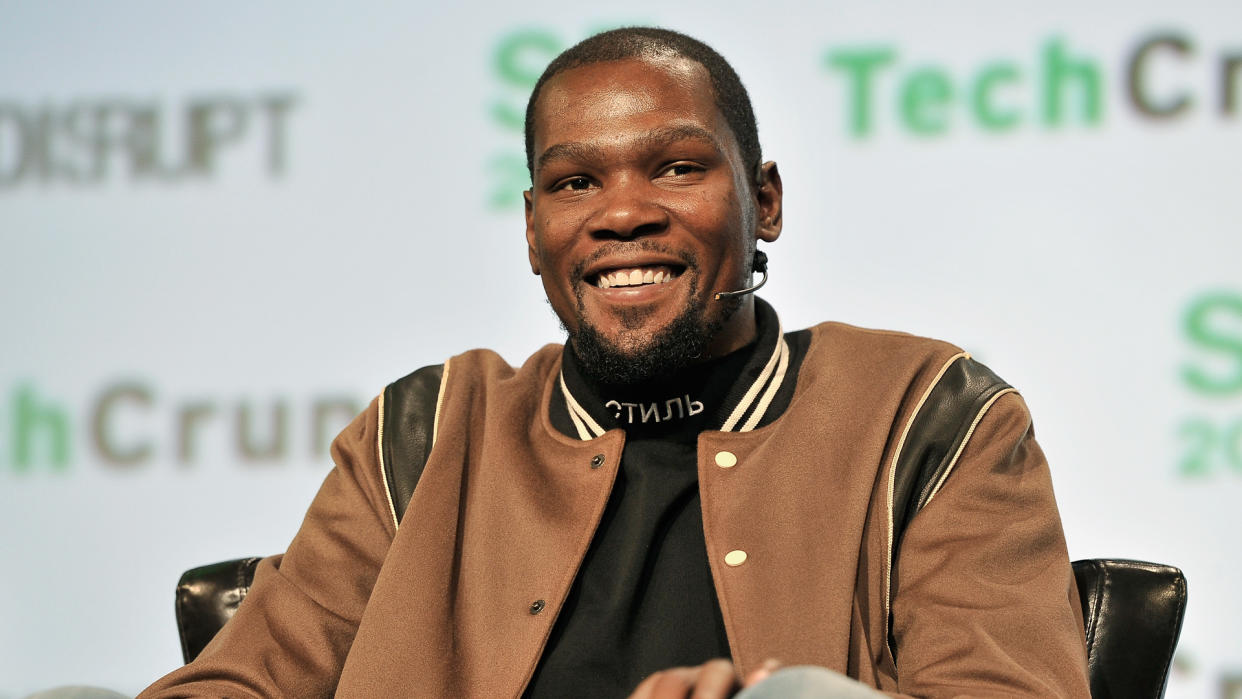 SAN FRANCISCO, CA - SEPTEMBER 19:  NBA Player and Durant Company/Thirty Five Media Partner Kevin Durant speaks onstage during TechCrunch Disrupt SF 2017 at Pier 48 on September 19, 2017 in San Francisco, California.