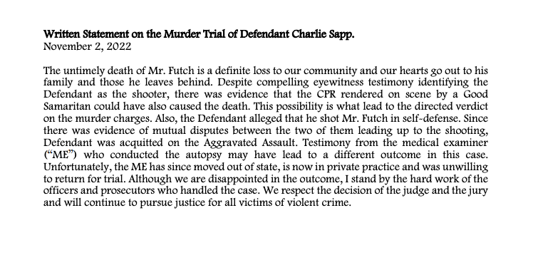 Chatham County DA Shalena Cook-Jones issued a statement on Nov. 2 about a Chatham County Superior Court Judge issuing a "direct verdict" in a murder case.