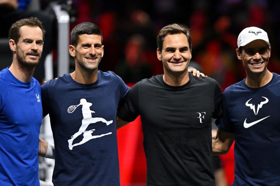 Murray, Djokovic, Federer and Nadal practiced together ahead of the start of the Laver Cup (AFP via Getty Images)