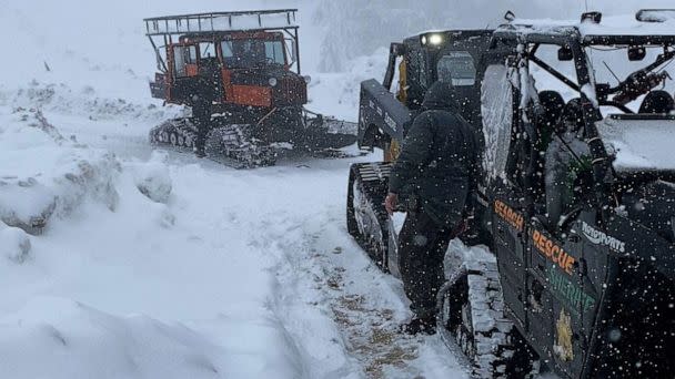 PHOTO: Mendocino County Search & Rescue perform a rescue of the Sheriff's Office Snocat which broke down during a search and rescue mission in deep snow, Mar. 6, in Laytonville, Calif. (Mendocino Sheriff's Office)