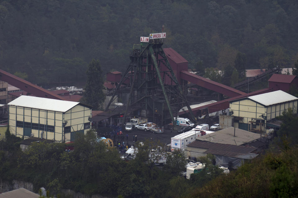 A view of the state-owned TTK Amasra Muessese Mudurlugu coal mine in Amasra, in the Black Sea coastal province of Bartin, Turkey, Sunday, Oct. 16, 2022. (AP Photo/Khalil Hamra)