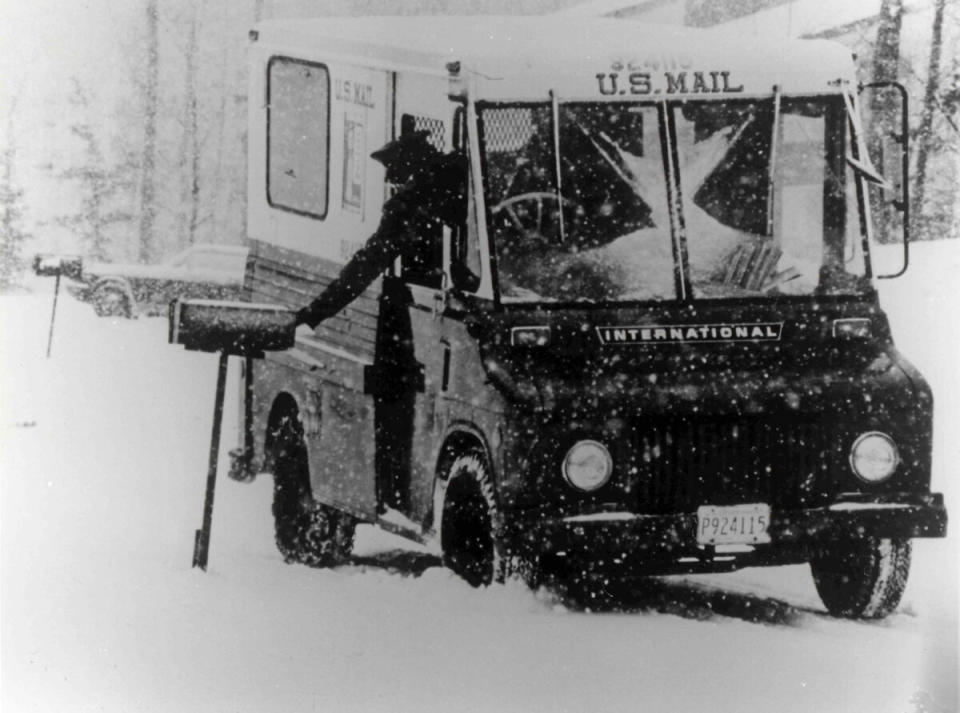 mail truck delivery in 1954 vintage snowstorm