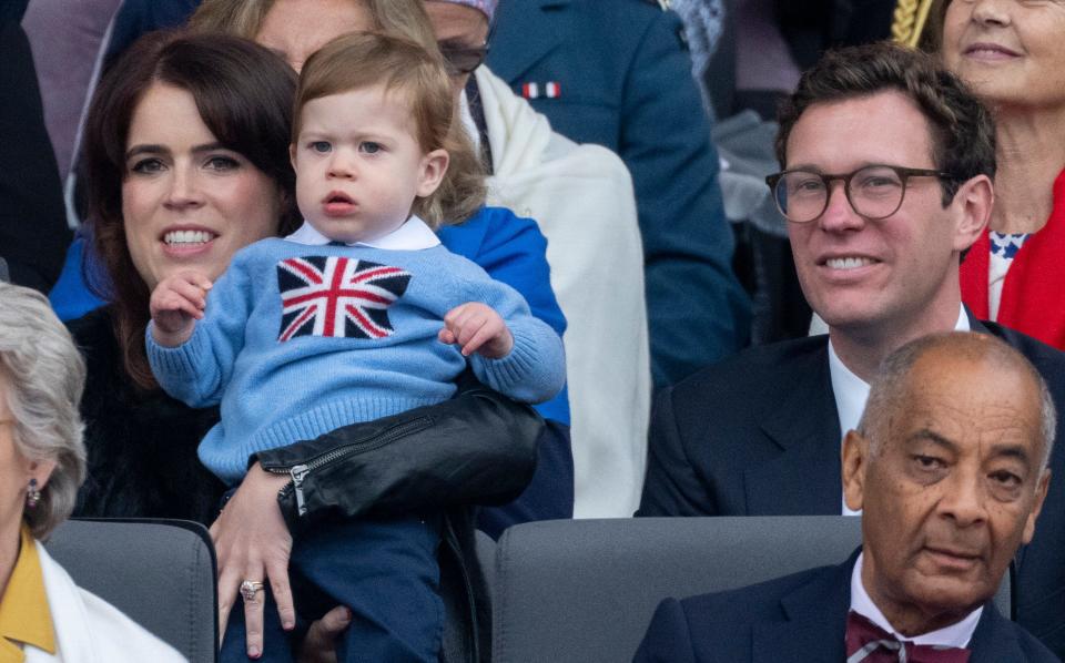 Princess Eugenie and Jack Brooksbank with August at the Platinum Pageant on The Mall in 2022.