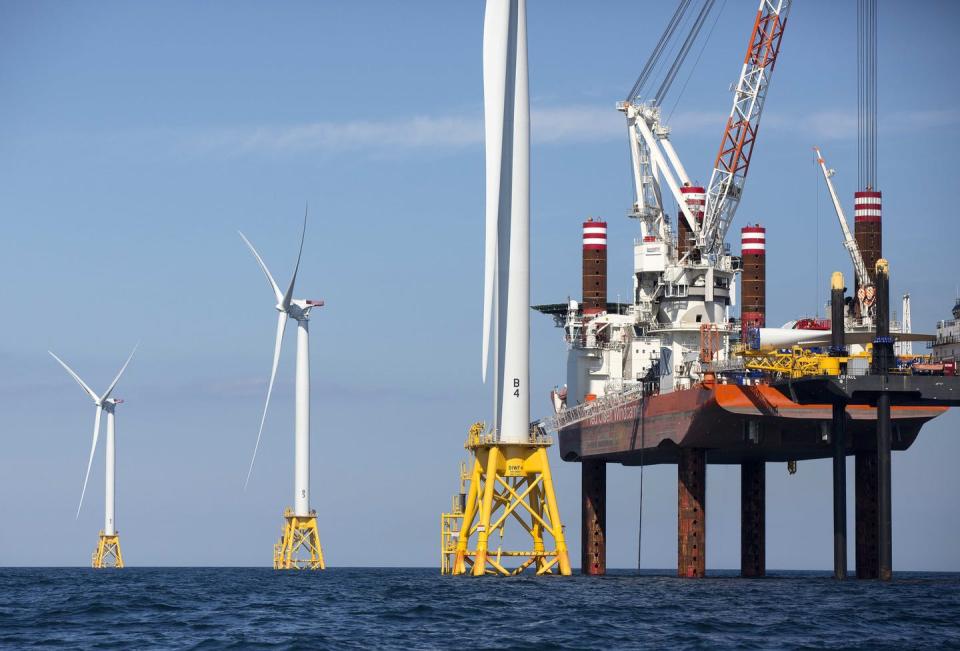 <span class="caption">The U.S. had seven operating offshore wind turbines with 42 megawatts of capacity in 2021. The Biden administration’s goal is 30,000 megawatts by 2030.</span> <span class="attribution"><a class="link " href="https://newsroom.ap.org/detail/OffshoreWind/933c4adb5d06417c8d42f69986bae5d6/photo" rel="nofollow noopener" target="_blank" data-ylk="slk:AP Photo/Michael Dwyer;elm:context_link;itc:0;sec:content-canvas">AP Photo/Michael Dwyer</a></span>