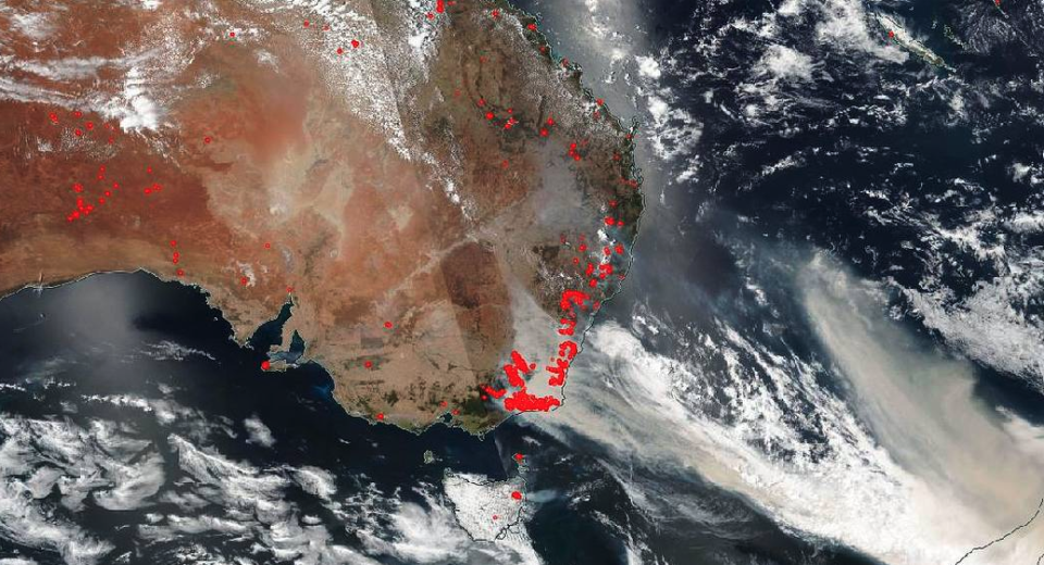 NOAA-NASA's Suomi NPP satellite captured imagery of the fires and the resultant billowing smoke cascading off the edge of Australia on Jan. 01, 2020. | NASA