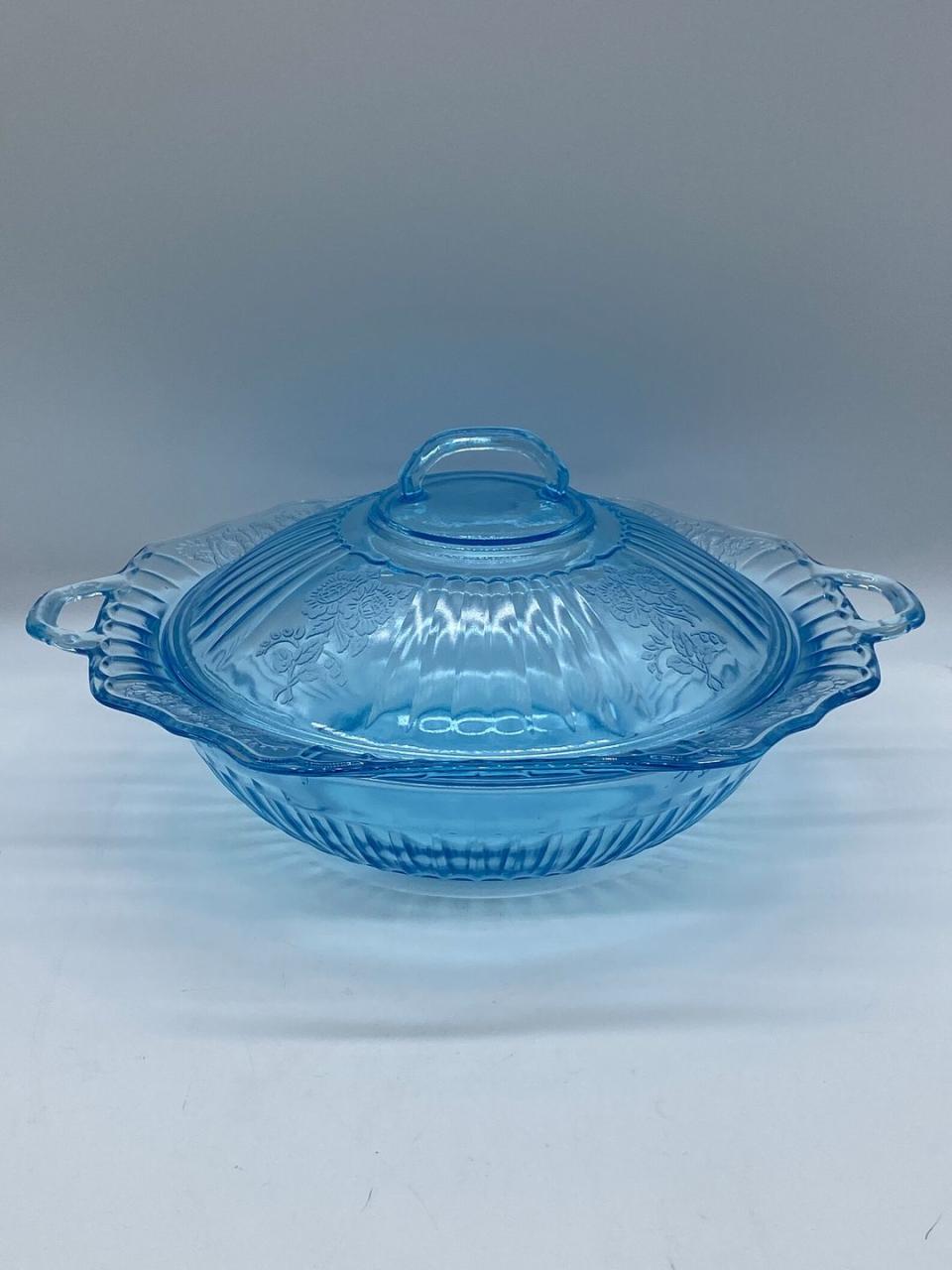a blue glass bowl