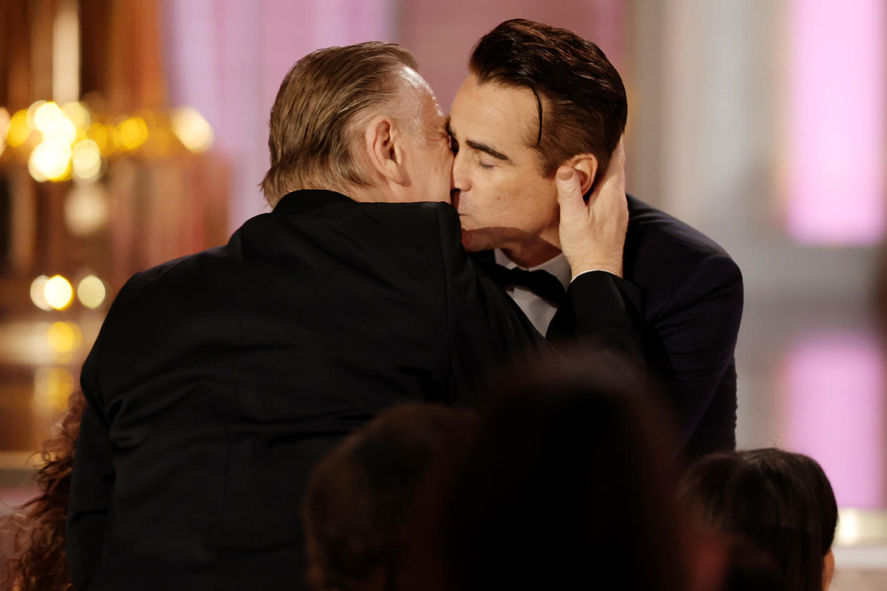 Brendan Gleeson and Colin Farrell (seen embracing at the Golden Globes) have both tested positive for COVID-19. (Photo: Rich Polk/NBC via Getty Images)