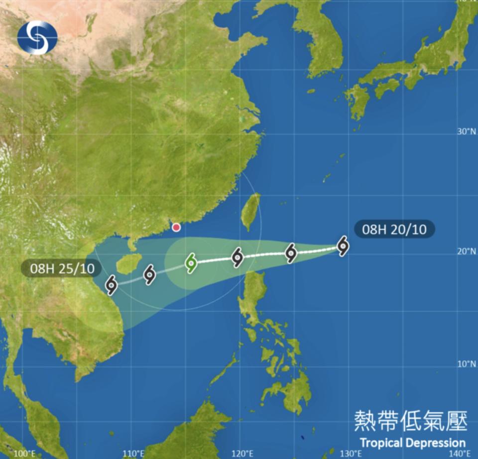 熱帶低氣壓 在香港時間 2022 年 10 月 20 日 08 時的最新資料