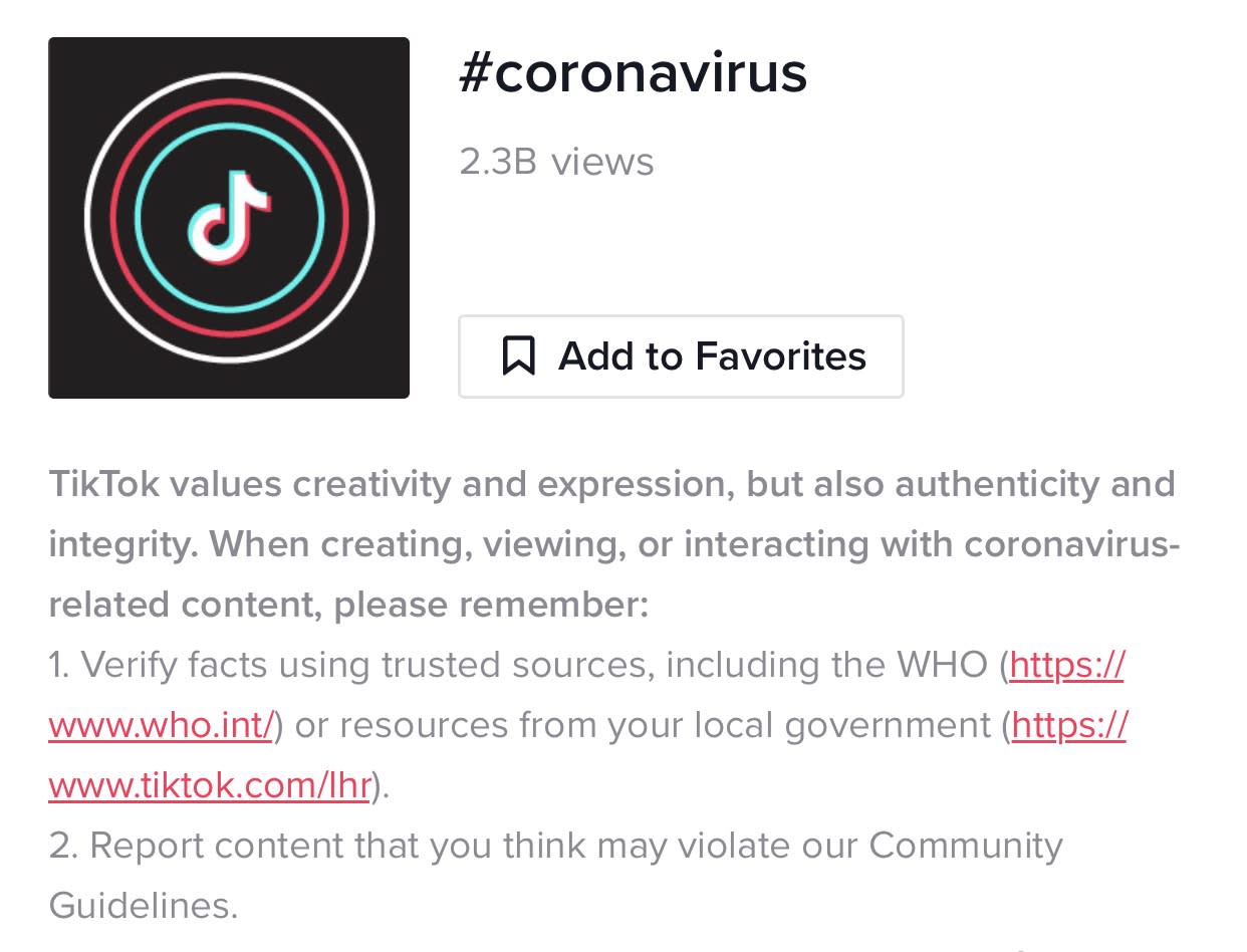 WHO is using popular social media platforms to combat misinformation about coronavirus. (Photo: TikTok)