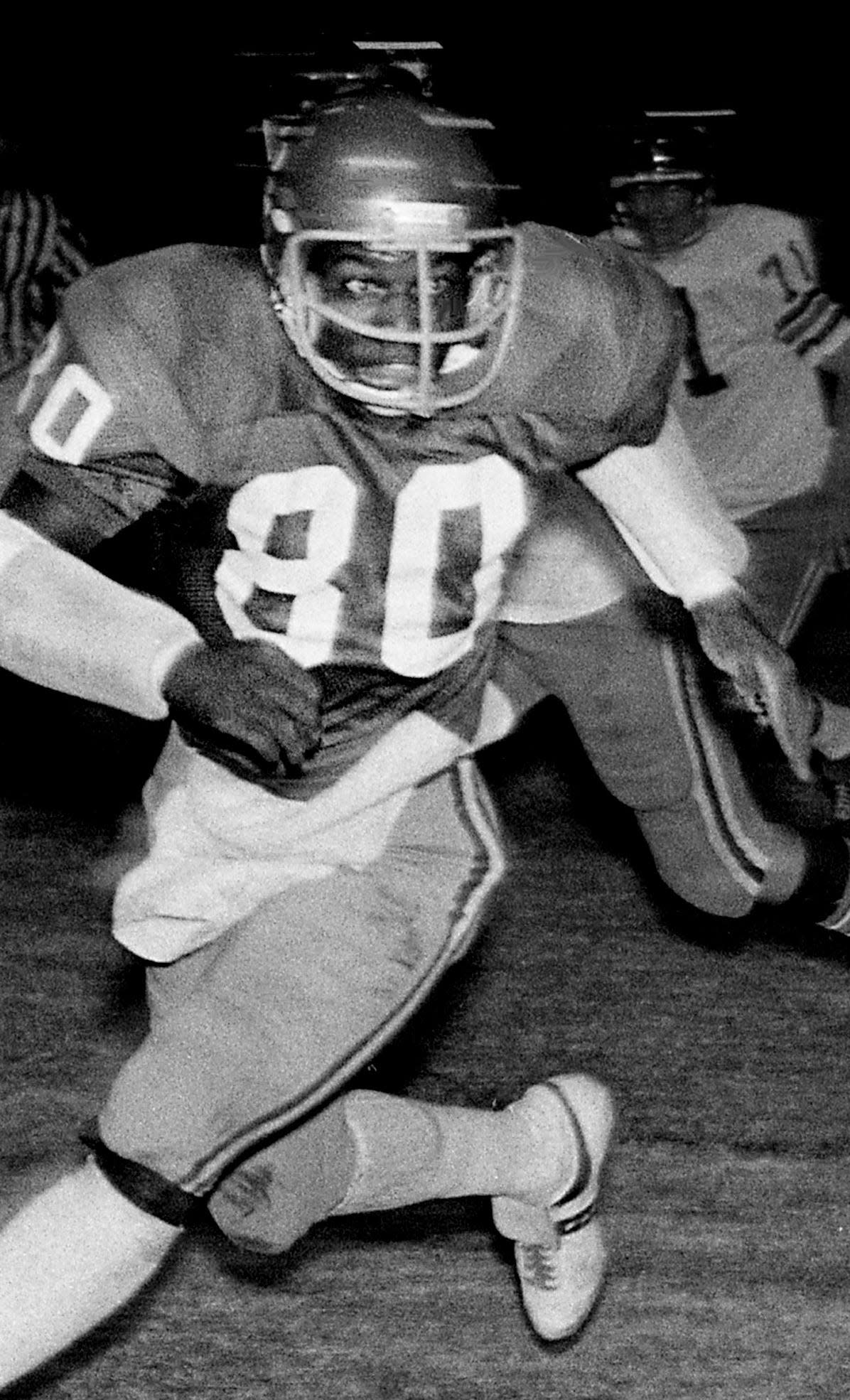 LB E.J. Junior, Maplewood High: Here, the standout Junior (80) is playing against Hendersonville High Oct. 21, 1976.