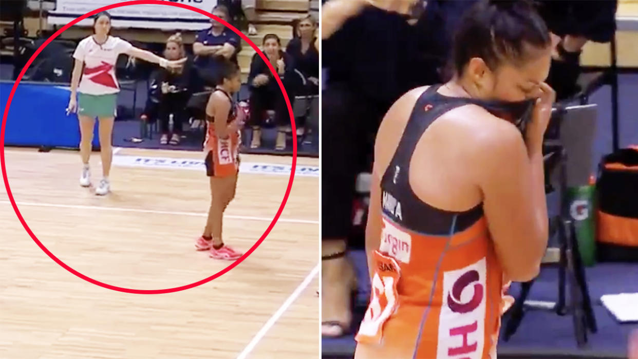 Kristiana Manu'a, pictured here after being sent off in the Super Netball.