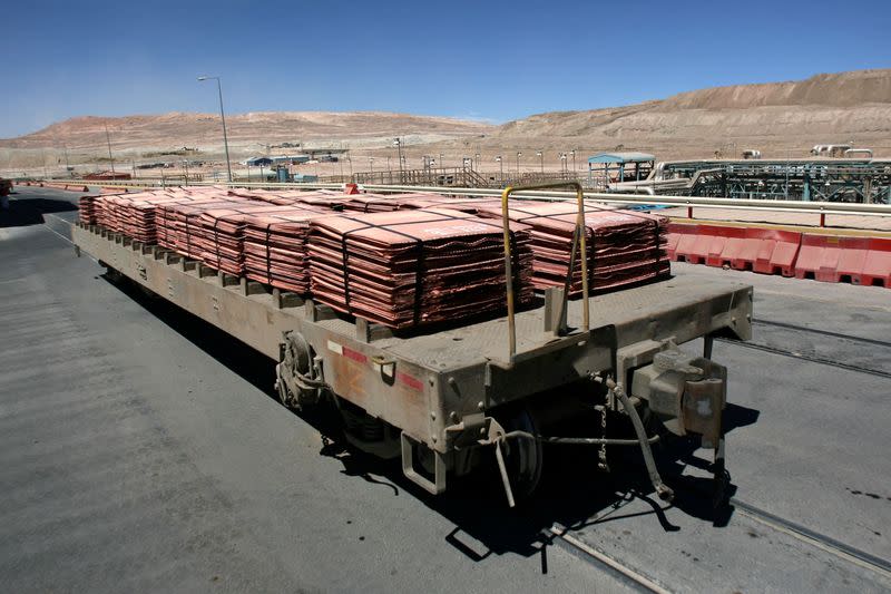 FILE PHOTO: Sheets of copper cathode are pictured at BHP Billiton's Escondida, the world's biggest copper mine, in Antofagasta