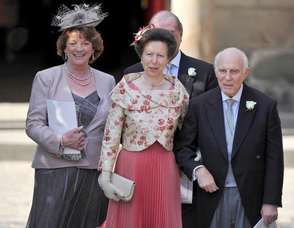 Mother of the bride! Princess Anne opted for a pink dress topped with a floral jacket for her daughter's nuptials.