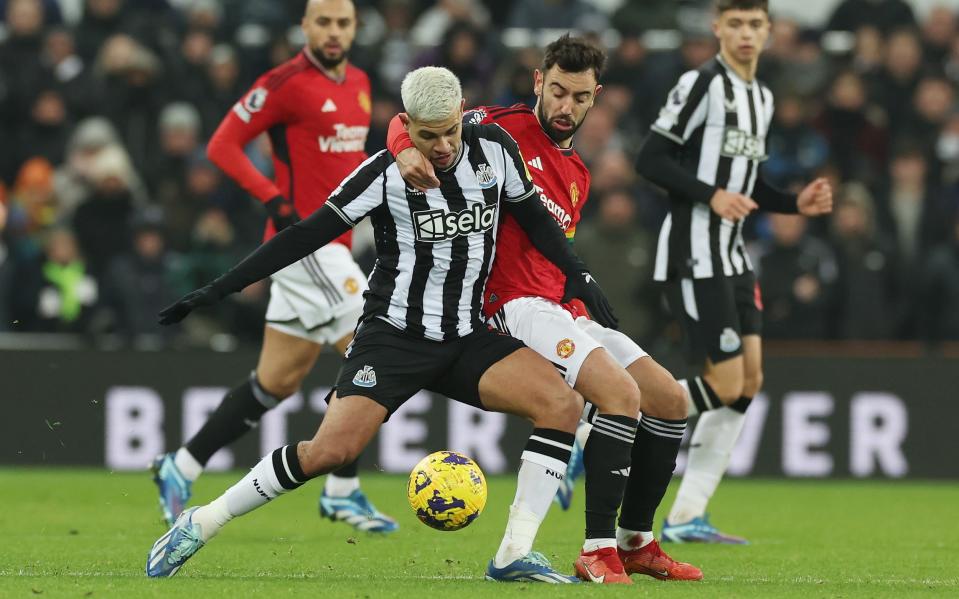 Guimaraes playing against Man Utd - Revealed: Bruno Guimaraes has release clause of over £100m –Newcastle must enjoy him while they can