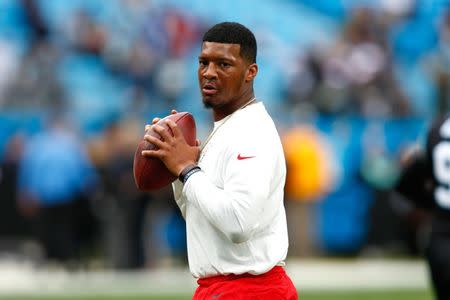 FILE PHOTO: Dec 24, 2017; Charlotte, NC, USA; Tampa Bay Buccaneers quarterback Jameis Winston (3) warms up prior to the game against the Carolina Panthers at Bank of America Stadium. Mandatory Credit: Jeremy Brevard-USA TODAY Sports